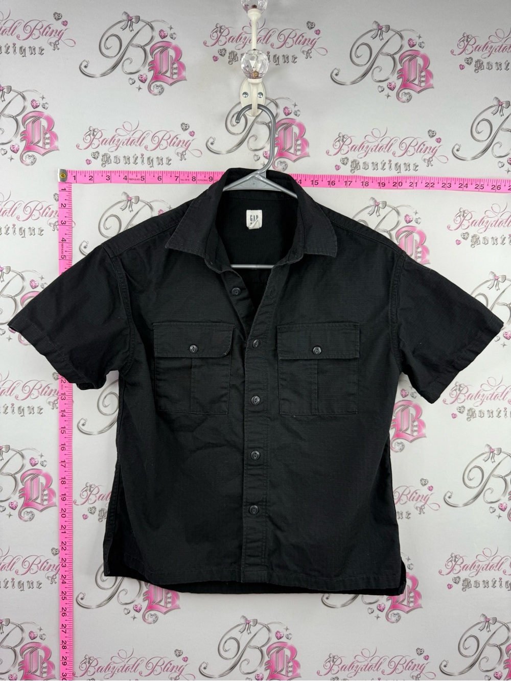 GAP Black Short-Sleeve Button Front Shirt